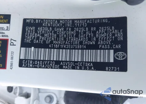 2014 Toyota Camry Se z USA, uszkodzony, nr VIN 4T1BF1FK2EU759914